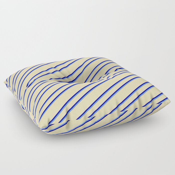 Tan, Blue, and Cornflower Blue Colored Lines Pattern Floor Pillow