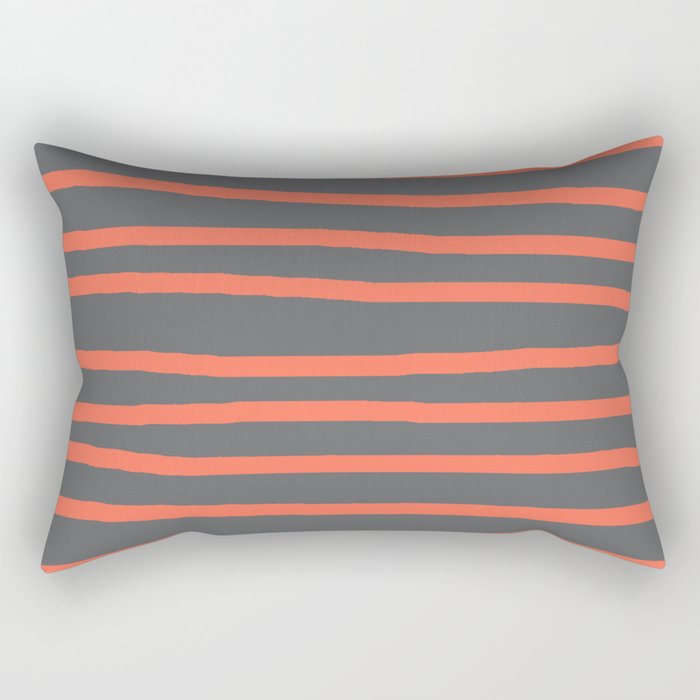Simply Drawn Stripes Deep Coral on Storm Gray Rectangular Pillow
