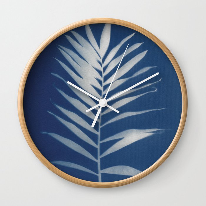 Jackie Partridge Art - Palm Leaf- Cyanotype Wall Clock