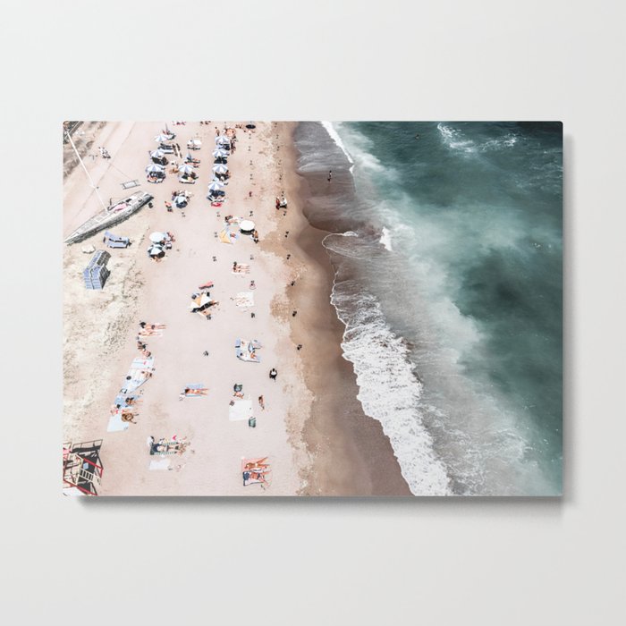 People On Beach, Aerial Drone Photography Art Print, Summer Waves Photography, Ocean Wall Art Print, Sea Art Print Metal Print