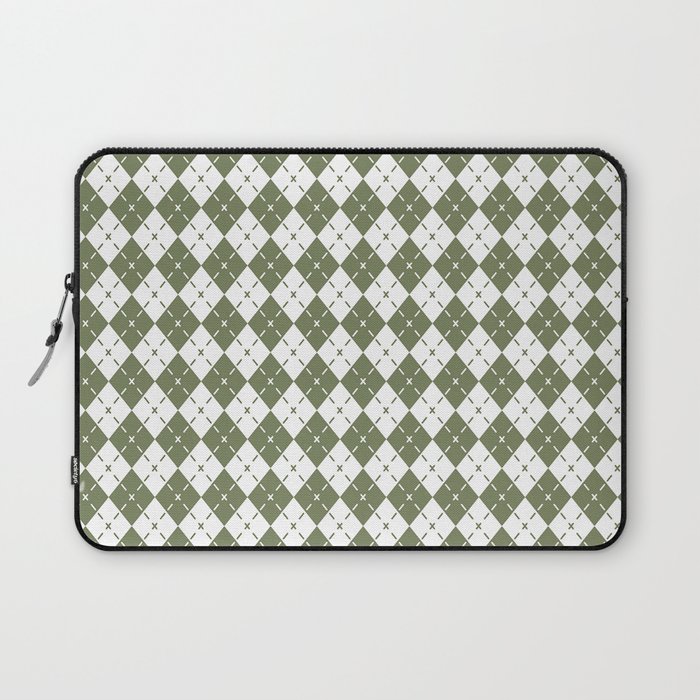 Trendy Sage Green Diamond Argyle Pattern Laptop Sleeve