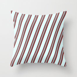 [ Thumbnail: Grey, Dark Red & Light Cyan Colored Stripes/Lines Pattern Throw Pillow ]