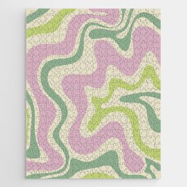 Retro Liquid Swirl Abstract Pattern in Soft Pastel Lavender Pink Lime Green Cream Jigsaw Puzzle