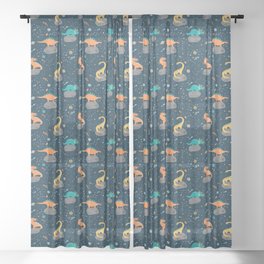 Dinosaurs Floating on an Asteroid Sheer Curtain