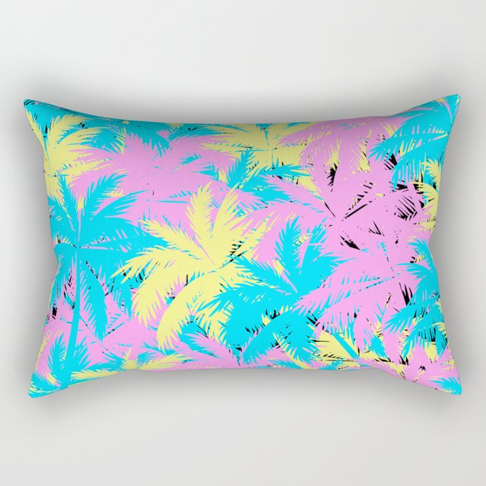 Neon Palm Trees 80s Pastel Palm Trees Rectangular Pillow