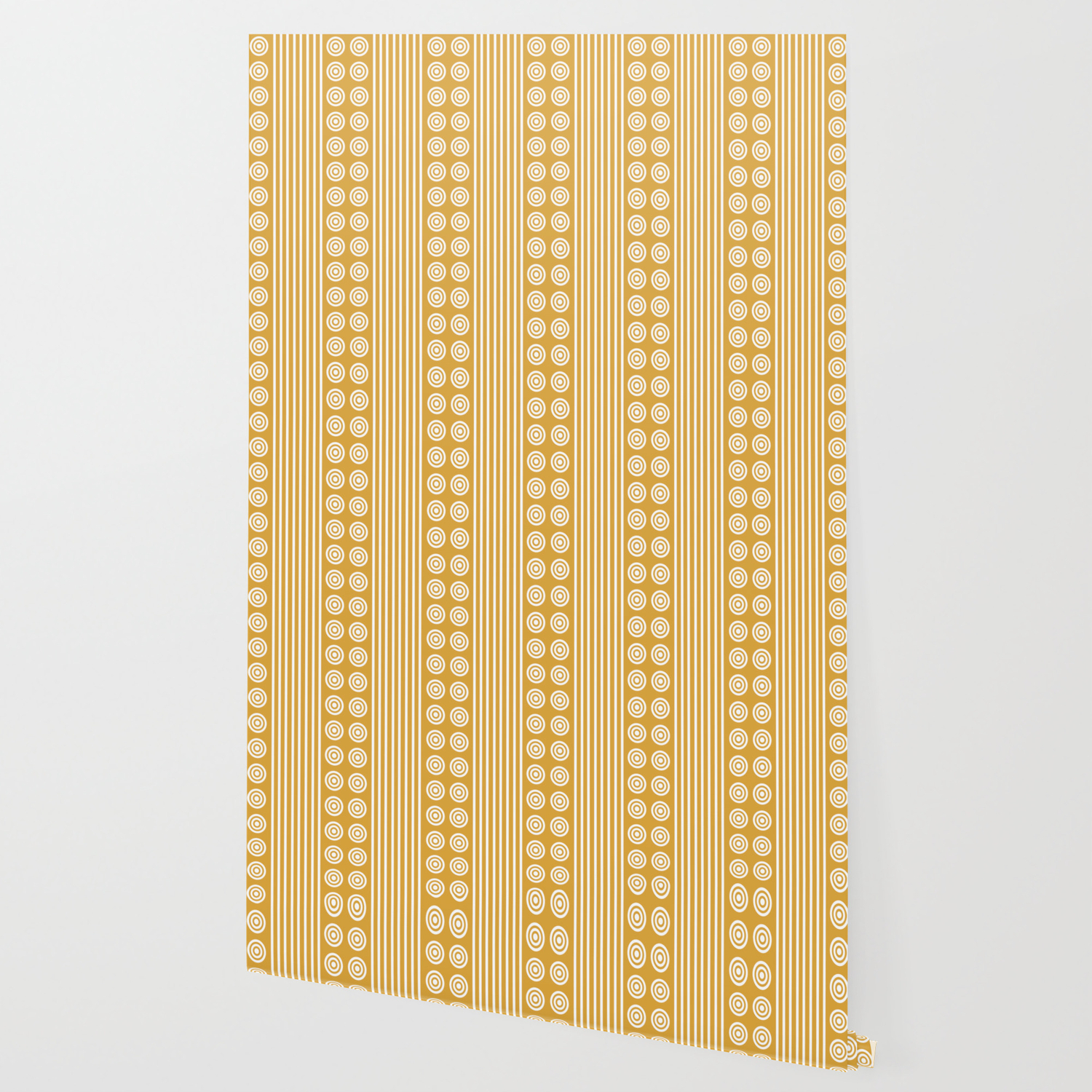 Geometric Golden Yellow White Vertical Stripes Circles