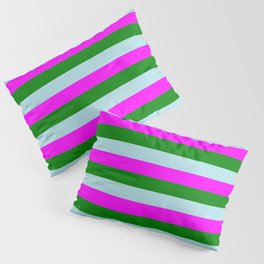 [ Thumbnail: Fuchsia, Green, and Powder Blue Colored Lines/Stripes Pattern Pillow Sham ]