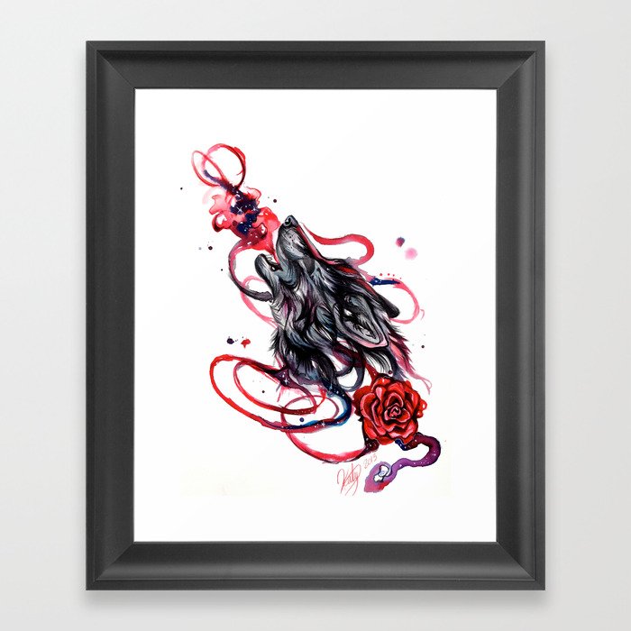 Howling Wolf and Rose Framed Art Print