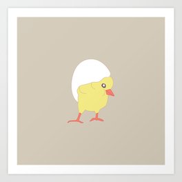 A cute chicken is standing on his head with half an egg. yellow chicken hatched from an egg Art Print | Graphic, Chick, Character, Cartoon, Animal, Egg, Cute, Funny, Fun, Chicken 