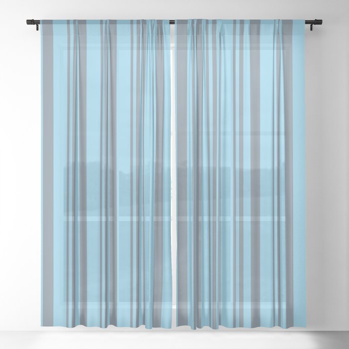 Slate Gray & Sky Blue Colored Stripes/Lines Pattern Sheer Curtain