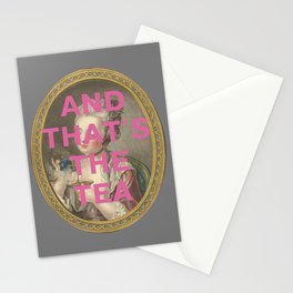 "And That's The Tea": 18th century portrait of a young woman (with tongue-in-cheek caption in pink) Stationery Card