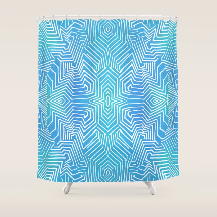 Aztec Tribal Labyrinth Blue Shower Curtain By Rachaeljaneharrison