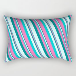 [ Thumbnail: Teal, Light Cyan, Dark Turquoise, and Hot Pink Colored Pattern of Stripes Rectangular Pillow ]