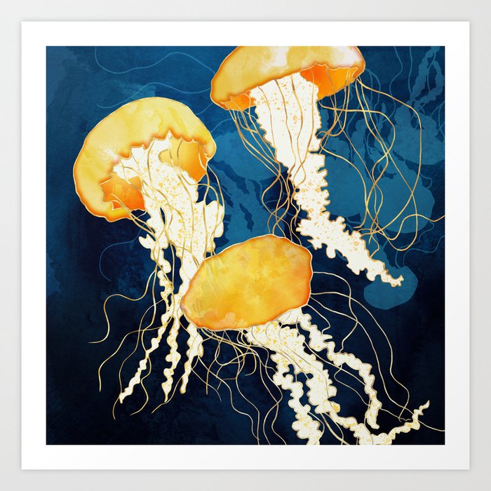Yellow Metallic Jellyfish Art Print