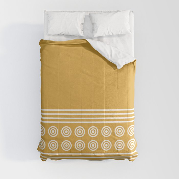 Geometric Golden Yellow & White Complimentary Stripes & Circles Comforter