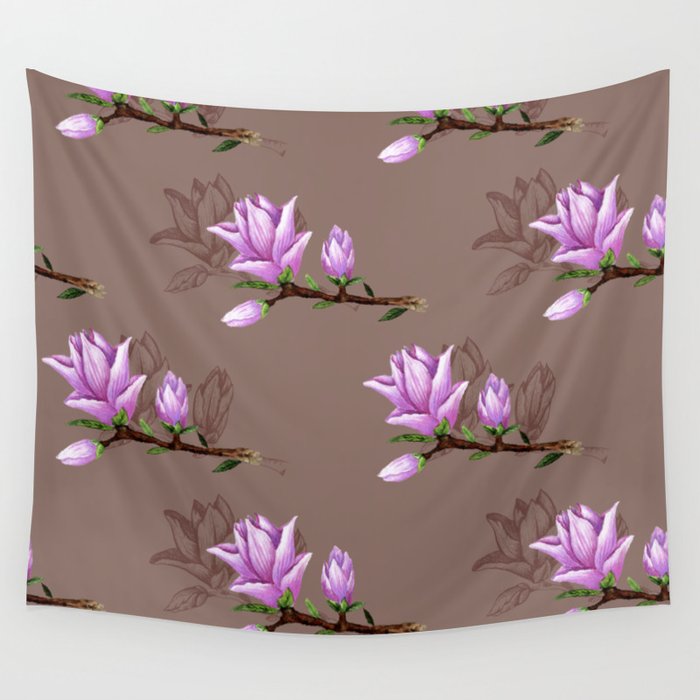 Delicate and elegant magnolia pattern in watercolor and ink style Wall Tapestry
