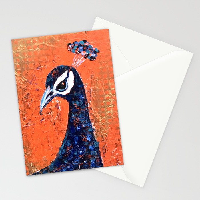 Pop Art Peacock Blue On Orange Stationery Cards By Anitarevel Society6