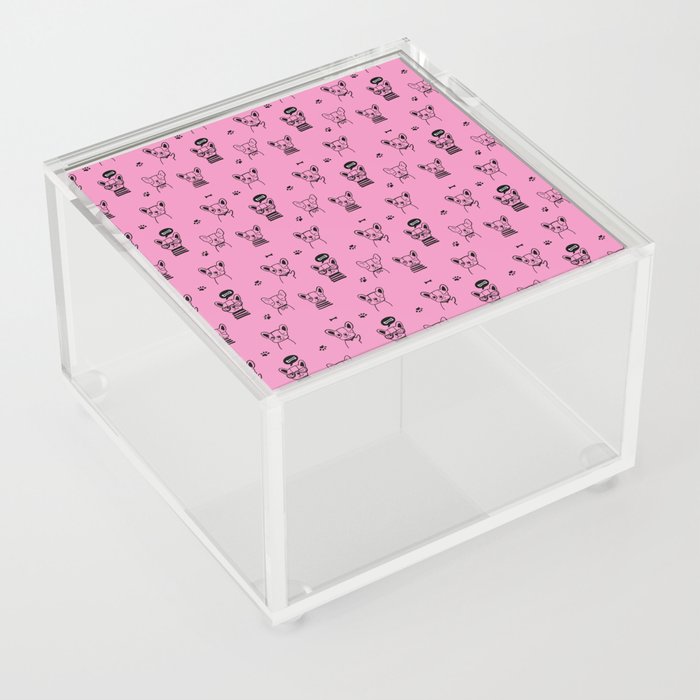 Pink and Black Hand Drawn Dog Puppy Pattern Acrylic Box