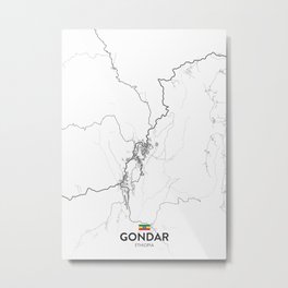 Gondar, Ethiopia - Light City Map Metal Print