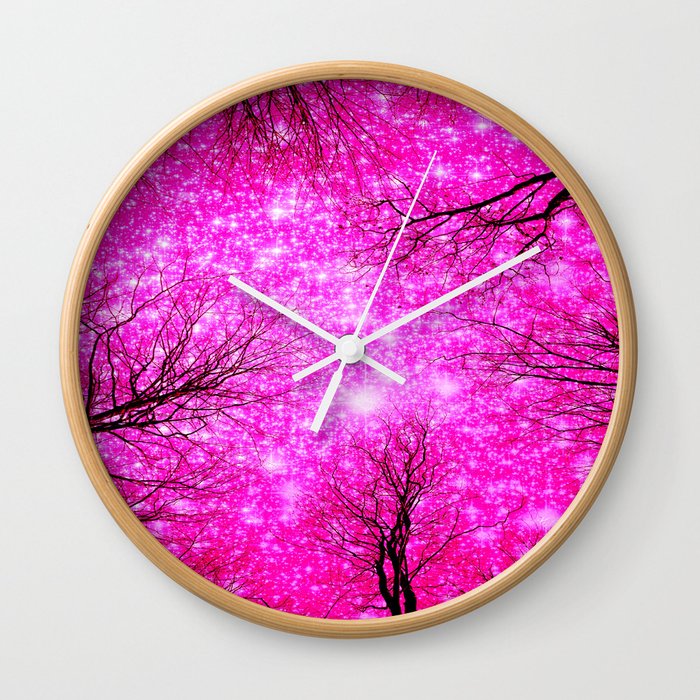 Black Trees Hot Pink Space Wall Clock