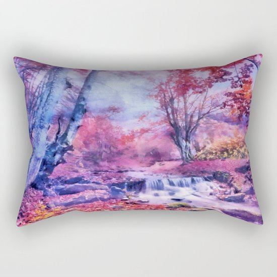 Waterfall in colorful autumn forest Rectangular Pillow