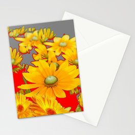 MODERN YELLOW FLOWERS GREY-RED ART Stationery Cards