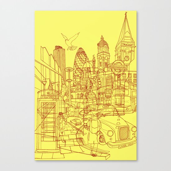 London! Yellow/Red Canvas Print