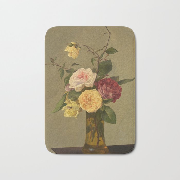 Roses in a Vase, 19th century by Henri Fantin-Latour Bath Mat