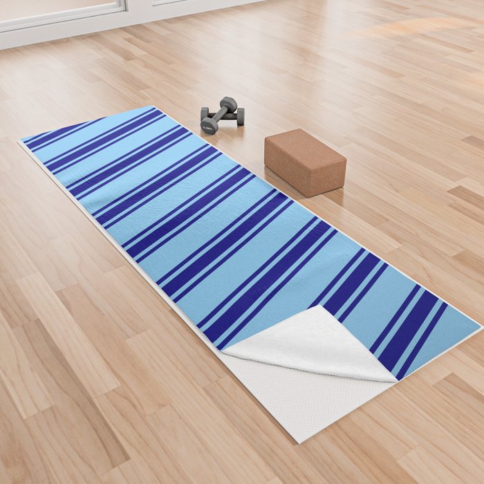 Light Sky Blue & Blue Colored Stripes/Lines Pattern Yoga Towel