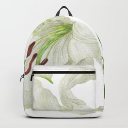 Blooming white flower of Oriental Lily watercolor Backpack