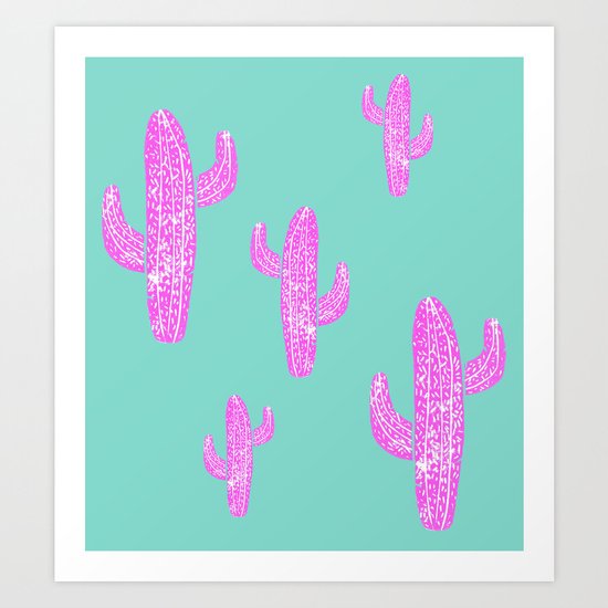 Linocut Cacti Blink Art Print