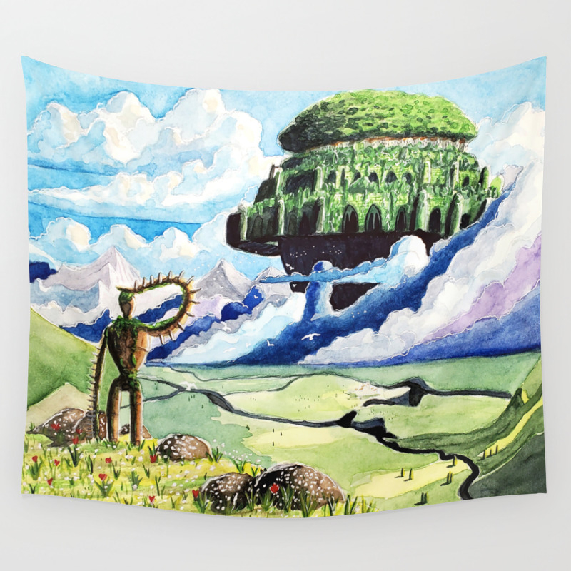 Laputa, Relaxing Dreamy Cloud, Blue Sky, Green Scenery Painting, Japanese  animation Wall Tapestry by Virginia Palette | Society6