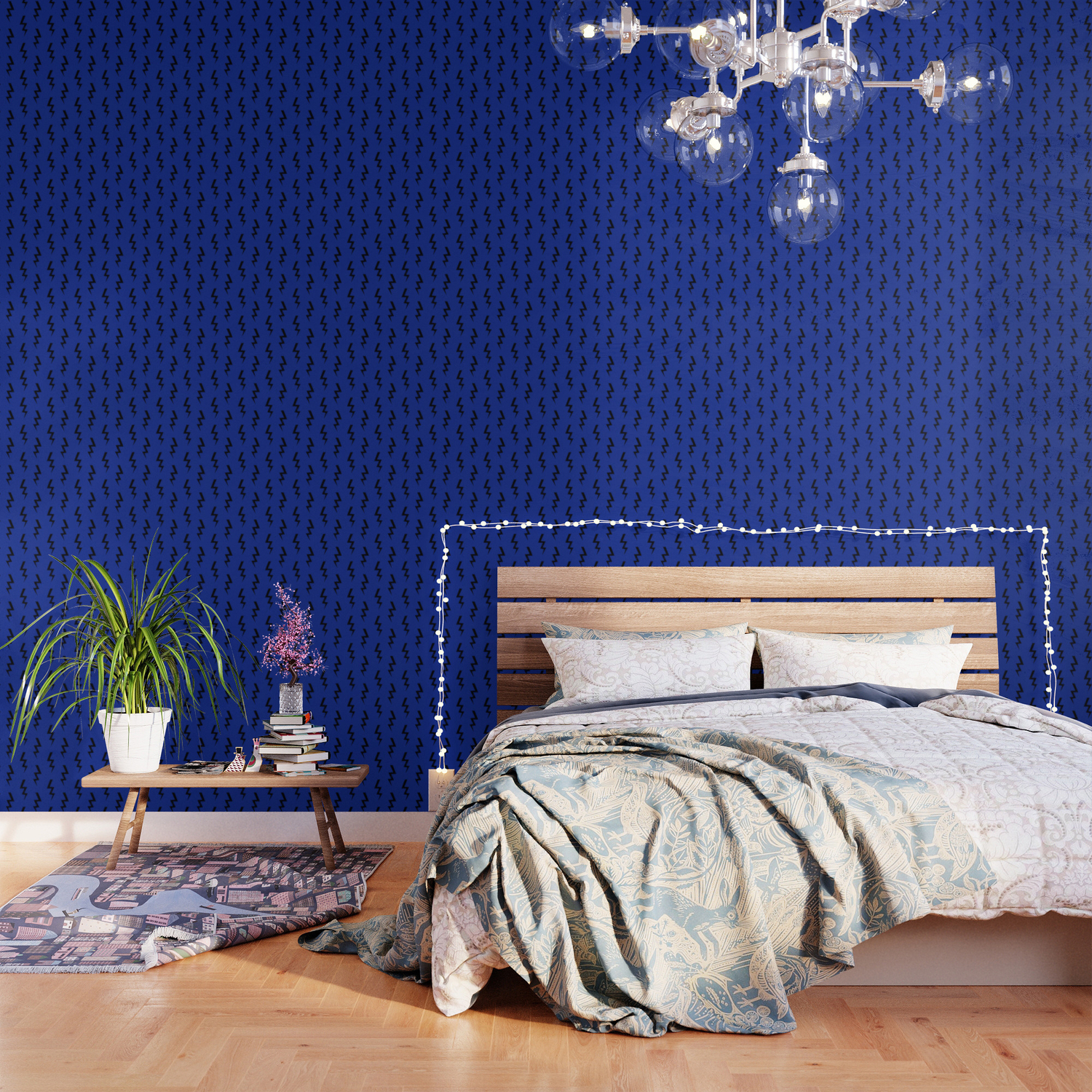 Lightning Bolt Fun Pattern Decor Blue And Black Boys Or Girls Room Nursery Superhero Wallpaper