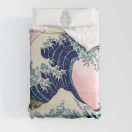 The Great Wave off Kanagawa by Hokusai in pink Comforter