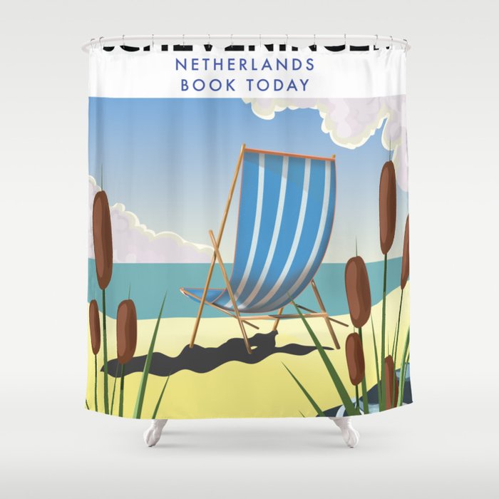 Scheveningen Netherlands beach poster Shower Curtain