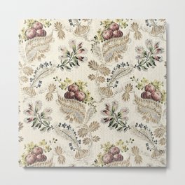White French Floral with Pink Roses and Leaves Metal Print