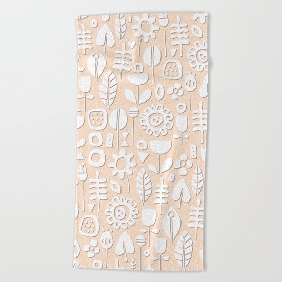 paper cut flowers white peach Beach Towel