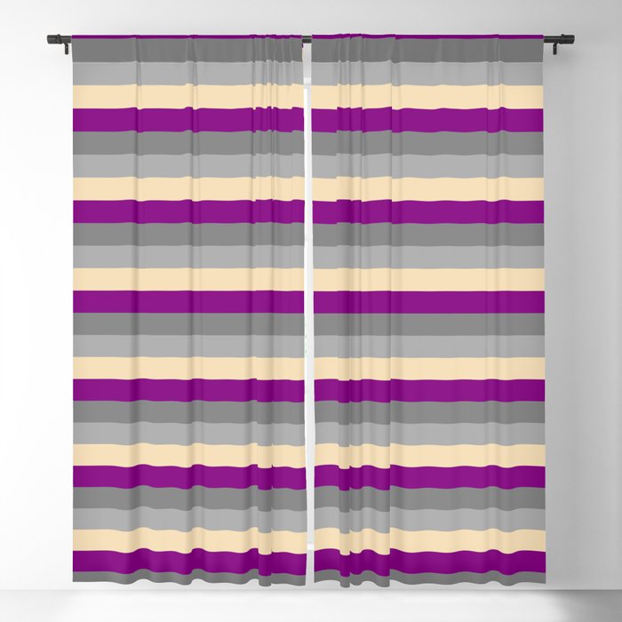 Purple, Gray, Dark Grey, and Tan Colored Lined Pattern Blackout Curtain