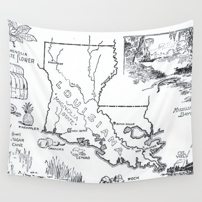 Vintage Map of Louisiana (1912) Wall Tapestry by BravuraMedia  Society6