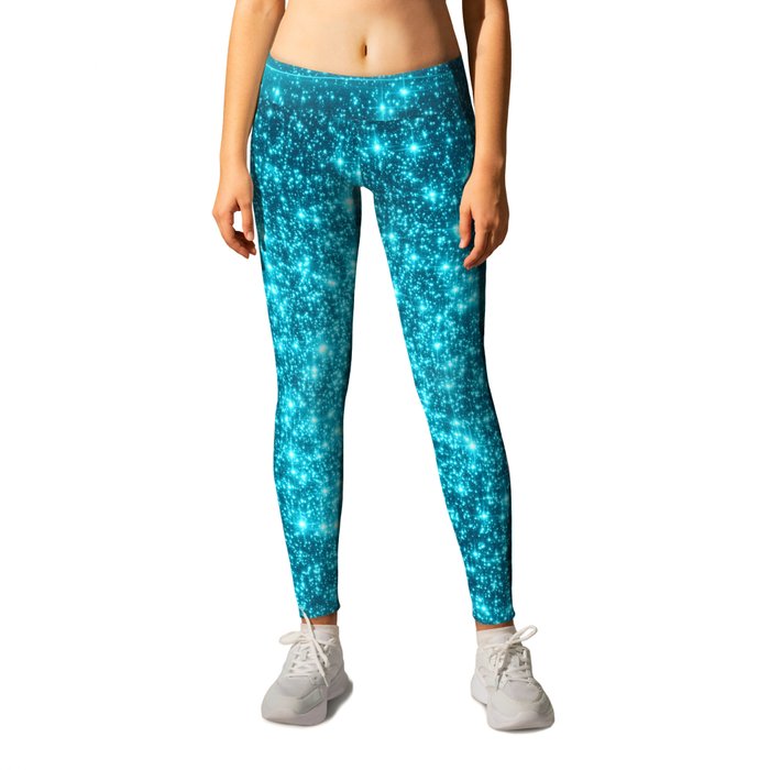 Turquoise Teal Sparkle Stars Leggings by Whimsy Romance & Fun by ...