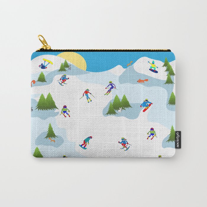 Winter mountains skiing and snowboarding colored art Carry-All Pouch