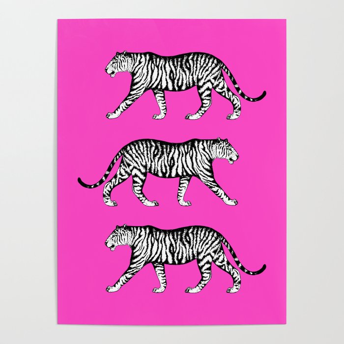 Tigers (Magenta and White) Poster