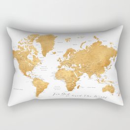 For God so loved the world, world map in gold Rectangular Pillow