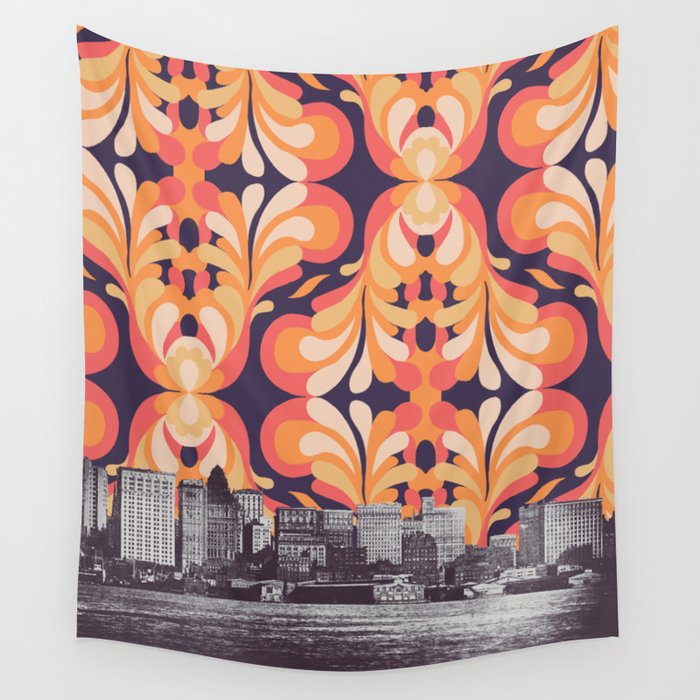 Colorful Sky Above New York Wall Tapestry