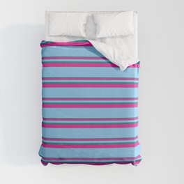 [ Thumbnail: Dark Cyan, Deep Pink, and Light Sky Blue Colored Lined Pattern Duvet Cover ]