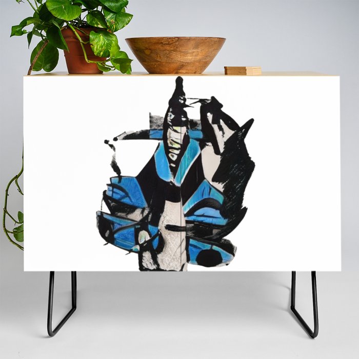 Creature dressed in blue and black  Credenza