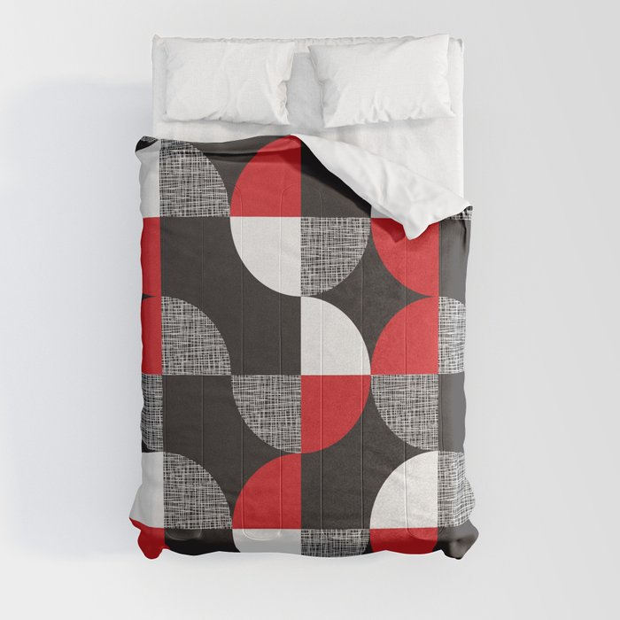 Black, red, white geometric plaid seamless pattern. Laconic shapes textured modern repeatable motif Comforter