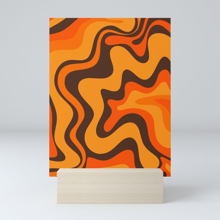 Retro Liquid Swirl Abstract Pattern in 70s Orange and Brown  Mini Art Print