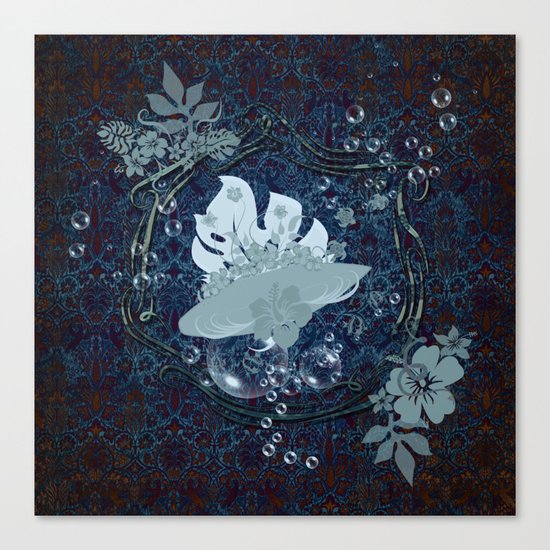 Surfing, surfboard with flowers Canvas Print