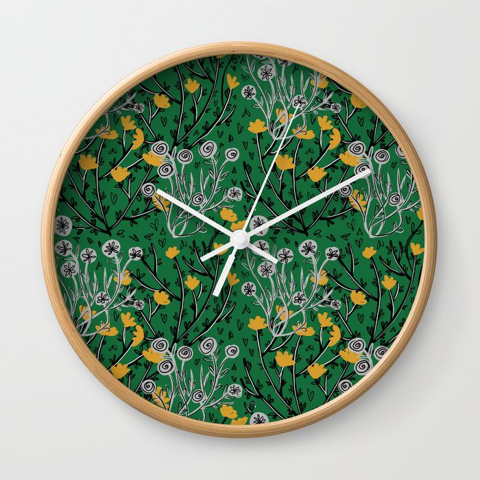 Flowering Bush - Green Wall Clock